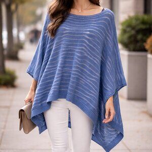 Guido Lombadi Women knitted Rectangular Pull on Cover Up Sweater Blue XL $300